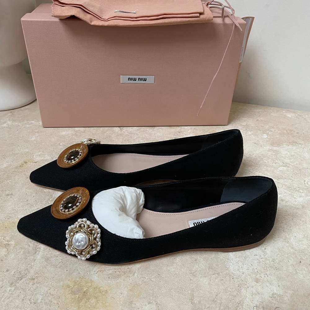 Authentic Miu Miu black denim flats size 40 NIB - Picture 11 of 16